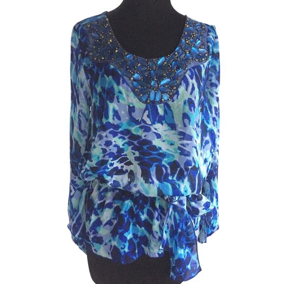 Cache Blue Elaborate Embellished Peasant Boho Top + Belt Sheer Illusion $138 NWT - Picture 1 of 4